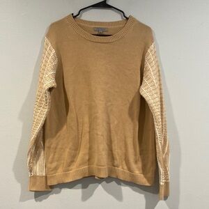 Cable Stitch Tan Patterned Sleeve Long Sleeve Sweater - Size Extra Large (XL)